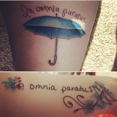 two pictures one with an umbrella and the other with words on it