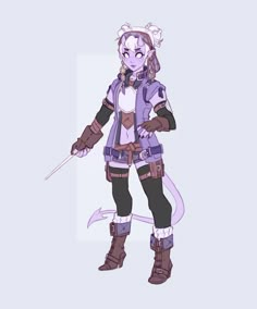 a drawing of a female character with long hair and purple clothes, standing in front of a