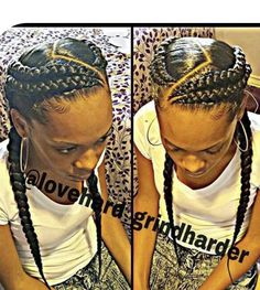 Thick Feed In Braids, Hairstyle Black Women Weave, Two Braids Hairstyle Black Women Weave, Two Braids Hairstyle, Black Women Weave, Hairstyle Black Women, Half Braided Hairstyles, Feed In Braids