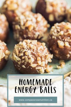 homemade energy balls on a plate with nuts