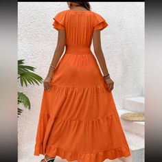 Please Note All Measurements Are Approximate, Taken Flat. Nwt Size Labels Are Letters Ships 7-10 Business Days 100% Polyester Orange, Casual, Tiered Layer Ruffle Hem, Cap Sleeve, High Waist, Non Stretch, Woven Fabric, V Neck Insta: @Avenuemontaingeco Or Website, Link In Bio! Photo Posh Chronicles 2024 (Stock Photos Are For Style And Fit Only) Search Only : Layering Layer Layers Layered Flirtly Hippie Bohemian Beachy Coachella Festival Birthday Present Gift Party Vacation Resort Vegas Cruise Trav A-line Maxi Dress With Ruffles For Vacation, Orange Ruffled Midi Dress For Vacation, Solid Color Tiered Beach Dresses, Orange Midi-length Dress With Ruffles, Orange Midi Dress With Ruffles, Orange Ruffled Midi Dress, Spring Solid Color Dress With Ruffled Skirt, Spring Ruffled Skirt Dress, Orange Ruffled Sundress Maxi Dress