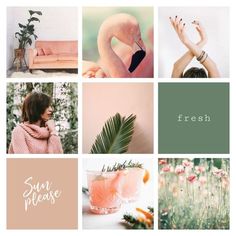 a collage of pink and green images with the words fresh