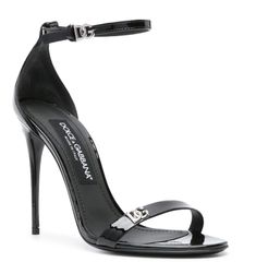 https://www.farfetch.com/ge/shopping/women/dolce-gabbana-logo-plaque-patent-sandals-item-22486842.aspx?storeid=13537 Sandals Black, Black Sandals, Calf Leather, Open Toe, Stiletto Heels, Ankle Strap, Fashion Branding, Dolce And Gabbana, Sandals