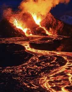 the lava is flowing into the water and it looks like they are going to erupt