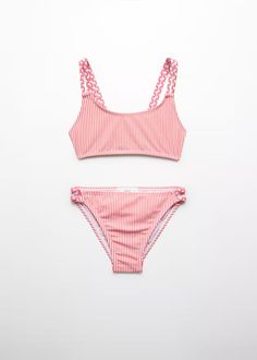 Striped bikini - Girls | Mango Kids USA Swimming Suits, Cute Bathing Suits, Mango Kids, Cute Swimsuits, Braided Strap, Kids Swimming, Swimwear Collection, Summer Camp