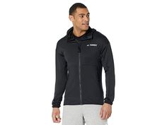 adidas Outdoor Terrex Tech Flooce Light Hooded Jacket - Men's Clothing : Black : Your gear should work as hard as you do and the adidas Outdoor Terrex Tech Fleece Light Hooded Jacket is sure to keep you warm and comfortable on your next trail run, hike, or any activity. Patch-on full front zip-closure with high collar and elastic hood. Long sleeve construction with elastic cuffs and side zip pockets. Branding on front upper-left. 94% recycled polyester, 6% spandex. Insert: 100% recycled polyeste Hooded Jacket For Outdoor Activities, Sporty Long Sleeve Hooded Jacket For Hiking, Long Sleeve Athleisure Track Jacket For Hiking, Sporty Outerwear For Outdoor Activities By The North Face, Sporty The North Face Outerwear For Sports, Sporty Fleece Jacket For Hiking, Sportswear Long Sleeve Fleece Jacket For Outdoor Activities, Sporty The North Face Outerwear For Outdoor Activities, The North Face Sporty Outerwear For Outdoor Activities