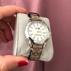 Classic Coach Print With Silver And White Face. Never Worn. The Protective Sticker Is Still On The Face. It Does Need A New Battery Sam Edelman Mules, Coach Watch, Boyfriend Watch, Accessories Classic, Spring Flats, Guess Watch, Steve Madden Sandals, Steve Madden Heels, Studded Heels