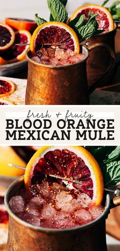 blood orange mexican mules with fresh mint garnish on the rim and in a copper mug