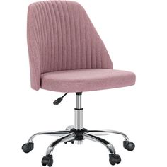 a pink office chair with wheels and casteors on an isolated white background, front view