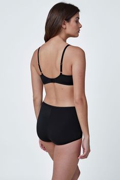 This flattering, full coverage boyshort is perfect to wear under everything. Complete the set with the Reign T-Shirt Bra. Full rear coverage. Sits at the waist. Wide sides won't dig in. Allover soft and stretchy Modal fabric. Flat elastic tunneled at waist for a stay put fit. Picot elastic trim edge at leg. Cotton gusset. Style # 375203 Sizing Info: Karina's hips measure 36" and is wearing a size Small. Full Coverage Swimwear With Built-in Bra And Minimal Stretch, Full Coverage Stretch Nursing Bra, Full Coverage Stretch Bra With Moderate Back, Solid Color Stretch Bra With Moderate Back Coverage, Solid Stretch Bra With Moderate Back Coverage, Fitted Smoothing No-show Bra, Smoothing No-show Fitted Bra, Fitted Full Coverage Smoothing Bra, Full Coverage Fitted Smoothing Bra