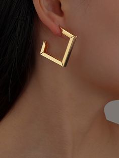 Gold Elegant   Iron  Hoop Embellished   Jewelry Square Jewelry Design, Simple Jewelry Design, Gold Jewelry Earrings Indian, Elegant Jewelry Classy Gold, Classy Jewelry Earrings, Elegant Earrings Classy, Trendy Gold Earrings, Hoops Jewelry, Jewelry Necklace Simple