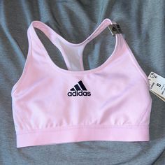 Pink Adidas Sports Bra. New With Tags. Size Small. Adidas Athleisure Activewear For Summer, Pink Gym Clothes, Spring Sports Bra With Stretch, Adidas Summer Sportswear, Casual Sports Bra For Training, Pink Sporty Sports Bra With Athletic Fit, Adidas Logo Workout Tops For Spring, Adidas Activewear For Sports Events With Moisture-wicking, Adidas Logo Tops For Spring Workout