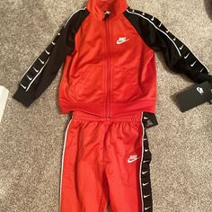 Nwt, Red And Black Nike Outfit Red Long Sleeve Sports Sets, Nike Casual Fall Sets, Sporty Red Long Sleeve Set, Red Sports Sets For Winter, Red Casual Playtime Sets, Red Winter Sports Sets, Fitted Red Playwear Sets, Red Sports Sets For Spring, Sporty Red Sets For Spring