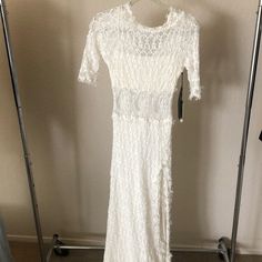 New With Tags Lace White Dress Sz Small. Beautiful! White Fitted Midi Dress For Wedding Night, White Lace Dress Long, Night Cap, Lace White Dress, New Color, White Dress, Color White, Womens Dresses, Tags