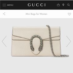 Brand New Never Used Gucci Dionysus Super Mini Bag In White Leather With Dustbag. Textured Resistant Leather Completed With Tiger Head Spur Closure Covered In Crystal Stones. Gorgeous Chain Shoulder Strap And Keychain That Can Be Used For Accessory Or To Attach This Bag To A Separate Larger Bag. White Gucci Shoulder Bag With Chain Strap, Elegant Gucci Clutch Shoulder Bag, Elegant Gucci Bag With Chain Strap, Dionysus Super Mini Bag, Gucci Dionysus Super Mini, Tiger Head, Crystal Stones, Large Bag, Gucci Dionysus