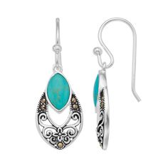 Tori Hill Sterling Silver Marcasite & Simulated Turquoise Drop Earrings, Women's, Blue Elegant Turquoise Teardrop Pierced Earrings, Turquoise Drop Earrings, Sterling Silver Marcasite, Silver Earrings Dangle, Turquoise Color, Blue Gray, Jewelry Earrings Dangle, Silver Earrings, Dangle Earrings