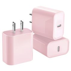 an image of two pink electrical devices on white background with clippings to the side