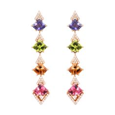 The colorful Confetti Veil earrings are chic and fun earrings with an intricate design and an out-of-the-box attitude. These flamboyant and colorful earrings can complement almost any attire, especially monochromes that need a pop of color. This is the perfect gift for the person in your life who wants more out of life. Luxury Multicolor Drop Earrings, Luxury Multicolor Earrings For Evening, Elegant Multicolor Earrings For Formal Occasions, Elegant Multicolor Earrings For Evening, Luxury Multicolor Earrings For Formal Occasion, Elegant Multi-stone Earrings For Party, Elegant Multicolor Multi-stone Earrings, Formal Multicolor Gemstone Earrings, Elegant Multicolor Earrings