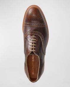 Allen Edmonds "Strandmok" leather oxford shoes with allover brogue detailing    Stacked heel    Almond toe    Laceup vamp    Leather lining    Made in USA Allen Edmonds, Leather Oxford Shoes, Stacked Heel, Neiman Marcus, Oxford Shoes, Almond, Made In Usa, Oxford, Tops Designs