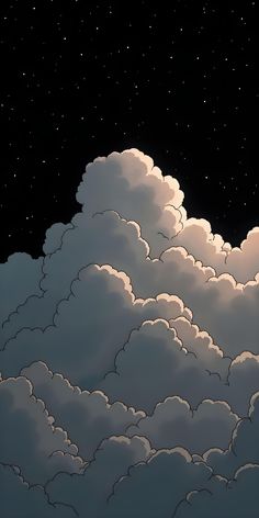 the sky is filled with clouds and stars