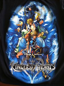 the back of a black shirt with an image of kingdom hearts and other characters on it