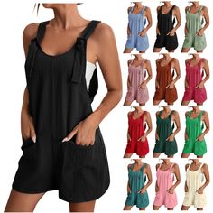 PRICES MAY VARY. 🏝️Material: Adjustable strap summer jumpsuit made of 95%Polyester 5% Spandex. The fabric is soft and comfortable, stretchy, lightweight and breathable. 🏝️Design: Loose fit overalls for women, fashionable pants,baggy style, v-neck design, tie knot jumpsuits,sleeveless rompers ,casual summer outfits, with two sides pockets,solid color,standard size,suit for summer vacation, makes you look very chic. 🏝️Occasion: Baggy overalls jumpers with pockets is suitable for casual, daily l Cheap Spring Jumpsuits And Rompers With Cartoon Print, Cheap Jumpsuits And Rompers With Spaghetti Straps And Pockets, Cheap Black Jumpsuits And Rompers For Vacation, Cheap Stretch V-neck Jumpsuits And Rompers, Cheap Women's Spaghetti Strap Jumpsuits And Rompers, Cheap V-neck Jumpsuits And Rompers For Vacation, Cheap Sleeveless Jumpsuits And Rompers With Buttons, Cheap V-neck Jumpsuits And Rompers With Pockets, Affordable Purple Casual Jumpsuits And Rompers