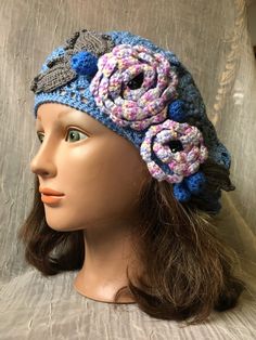 Ooak . Hand crochet summer beret. Will fit all sizes .Mannequin head size is 21 inches, I have 23 and it fits nice . Pretty periwinkle blue color with roses and a few beads . . Feel free to email me any questions. Thanks. Handmade Blue Hats For Spring, Blue Crochet Hat One Size For Spring, Blue Yarn Crochet Hat For Spring, Bohemian Blue Crochet Hat For Spring, Blue Crochet Yarn Hat For Spring, Blue Brimmed Bohemian Crochet Hat, Blue Bohemian Crochet Hat With Brim, One Size Blue Bohemian Crochet Hat, Blue Yarn Hats For Spring