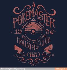 a black shirt with red lettering that says,'the pokemaster training club '