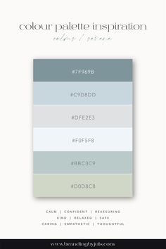 the color palette is shown in shades of blue, green and gray with white lettering