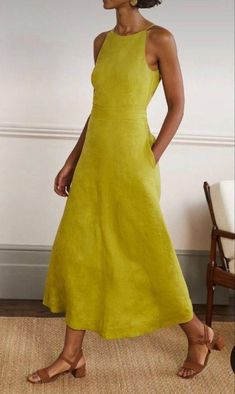 Linen Midi Dress, Halterneck Dress, Linen Dresses, Linen Dress, Yellow Dress