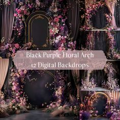 black purple floral arch 12 digital backdrops for photoshopping and photo overlaying