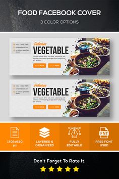 two food facebook cover banners with the same image as well as text and an orange background