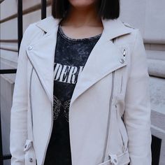 We Can't Get Enough Of This Beautiful, Buttery Soft And Classic Leather Jacket! It Is A True Beauty And Easy To Transition Season After Season. We Recommend Getting Your Size And Leaving It Unzipped For A Relaxed Fit Style. 55% Vegan Leather, 45% Cotton Notched Collar Front Zipper Pockets Belted Hem With Buttons For Details Runs True To Size Trendy Beige Biker Jacket For Spring, Trendy Cream Long Sleeve Leather Jacket, Long Sleeve Cream Leather Jacket, Casual Cream Biker Jacket With Long Sleeves, Casual Cream Biker Jacket For Spring, Casual Cream Long Sleeve Biker Jacket, Casual Cream Leather Jacket For Fall, Everyday Long Sleeve Leather Jacket For Spring, Spring Everyday Long Sleeve Leather Jacket