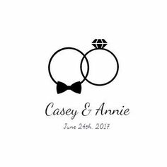 two wedding rings with a bow tie and diamond ring on the top, which reads casey & annie june 24, 2011