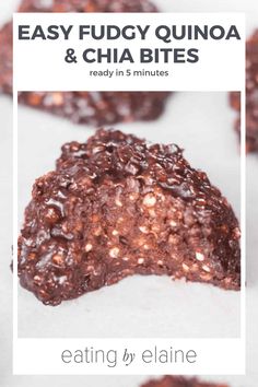 chocolate fudge quinoa and chia bites with text overlay reading eating by elane