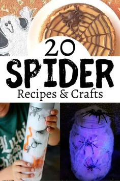 spider crafts and crafts for kids to do with their halloween decorations, including pumpkins, spider