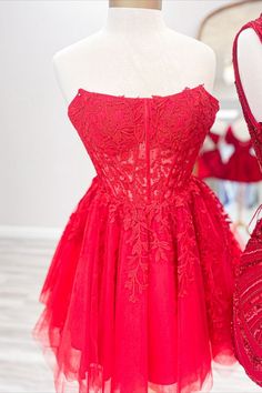 Strapless Red Appliques A-Line Homecoming Dress Hot Pink Dress Prom Short, Hot Pink Fancy Short Dress, Prom Dress Hot Pink Short, Short Hot Pink Dress Prom, Hot Pink Strapless Dress Short, Hot Pink Homecoming Dress, Hot Pink Homecoming, Pink Homecoming, Winter Formal Dresses