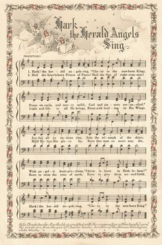 an old sheet with music notes on it and the words mark the herald angels sing