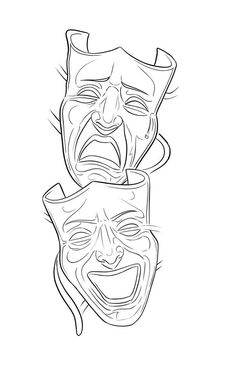 two masks with faces drawn in black and white