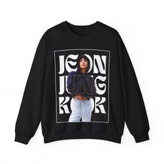 a black sweatshirt with an image of a woman's face and the words jon jones on it