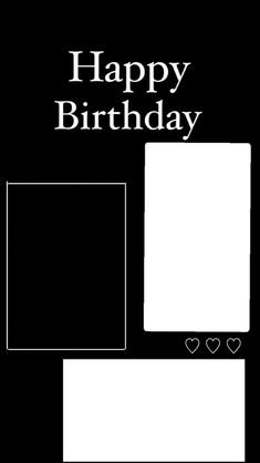 a black and white birthday card with hearts on the front, two rectangles in the back