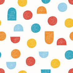 an image of colorful circles and dots on a white background with blue, red, orange, yellow