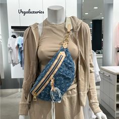 New W Tags,Dust Bag And Box Blue Luxury Bag With Pockets, Luxury Blue Bags With Pockets, Louis Vuitton Teddy, Bum Bag Outfit, Louis Vuitton Bum Bag, Louis Vuitton Denim, Wayuu Bag, Bags Louis Vuitton, Bum Bag