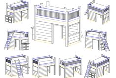 bunk beds with stairs and ladders are shown in this drawing, it is easy to draw