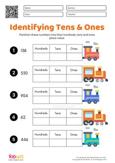 the printable worksheet for identifying tens and ones