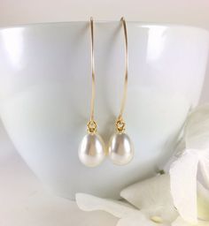 Gold Silver Rose Pearl Earrings Simple Pearl Dangle Drop | Etsy Elegant Teardrop Hoop Earrings For Wedding, Classic Teardrop Earrings For Wedding, White Pear-shaped Hoop Earrings For Wedding, Classic Wedding Teardrop Earrings, Pear-shaped Wedding Hoop Earrings, Classic Drop Hoop Earrings For Weddings, Teardrop Hoop Earrings For Wedding, Classic Dangle Hoop Earrings For Wedding, Teardrop Hoop Earrings With Ear Wire For Weddings