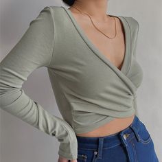 Trendy Fitted V-neck Long Sleeve Top, Fitted Long Sleeve V-neck Top, Chic Solid V-neck Long Sleeve Top, Fitted V-neck Long Sleeve Cotton Top, Stretch Solid V-neck Crop Top, Low Cut Shirt, Low Cut, Straight Leg Pants, Straight Leg