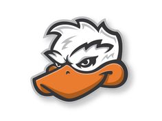 an orange duck's head with white hair and eyes