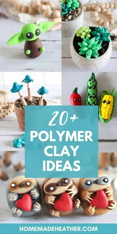 polymer clay crafts with text overlay that reads 20 polymer clay ideas