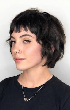 25 Short Hair with Bangs Ideas For 2023 - The Trend Spotter Choppy Bob Hairstyles With Bangs Fringes, Shag Bob Thick Hair, Layered Pixie Haircuts With Bangs, Short Shullet, Italian Bob Haircut With Bangs, Short Hair With Short Bangs, Baby Bangs Short Hair, Short Shaggy Bob With Bangs, Shag Short Hair